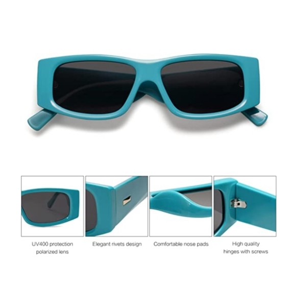 New Green Rectangle Polarized Sunglasses Fashion Trendy Narrow Square Sunnies